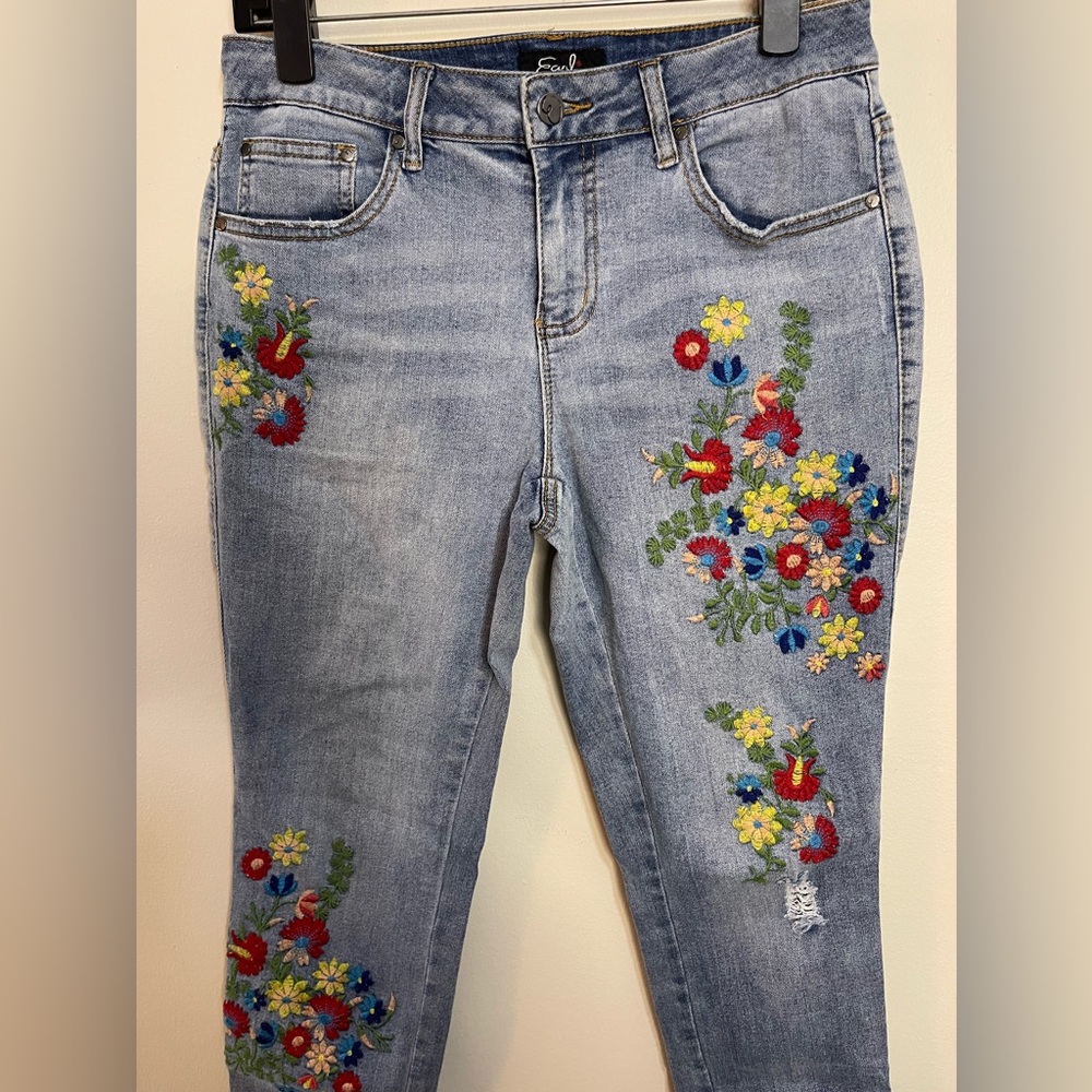 Earl Jeans Embroidered Ankle Skinny Denim Jeans Pant Sz 8 - Picture 7 of 17